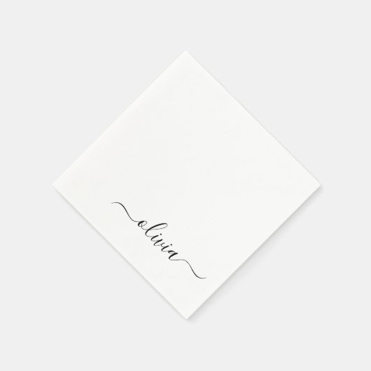 Serviette En Papier Monogramme Black Girl Script Nom Moderne (Coin)