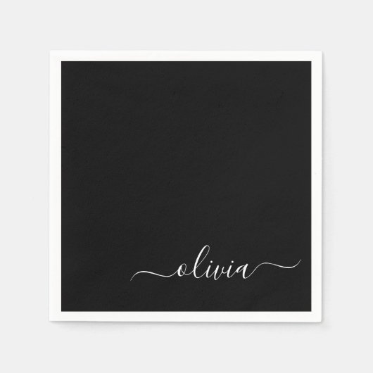 Serviette En Papier Monogramme Black Girl Script Nom Moderne (Devant)