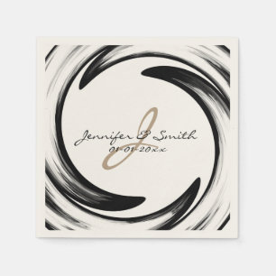 Serviette En Papier Monogramme Black Swirl Art Abstrait #2