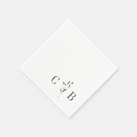 Serviette En Papier Monogramme blanc botanique simple Mariage initial (Coin)