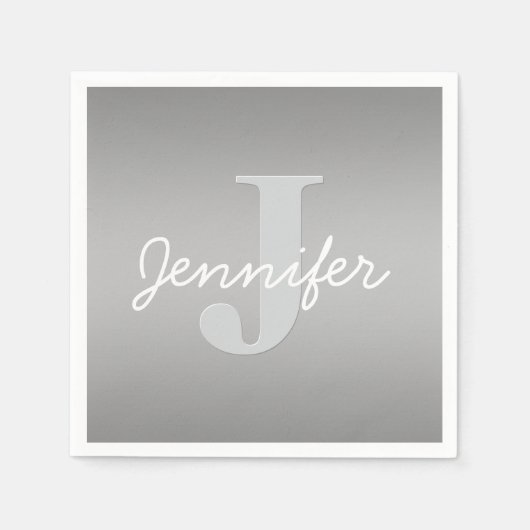 Serviette En Papier Monogramme blanc curé et gris | Couleurs modifiabl (Devant)