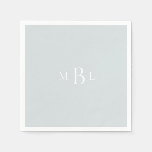 Serviette En Papier Monogramme blanc Dusty Bleu élégant mariage (Devant)