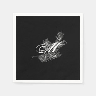 Serviette En Papier Monogramme blanc élégant de cône de pin de bran