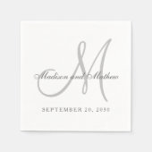 Serviette En Papier Monogramme blanc gris classique Mariage élégant (Devant)