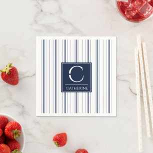 Serviette En Papier Monogramme blanc marine et bleu marine