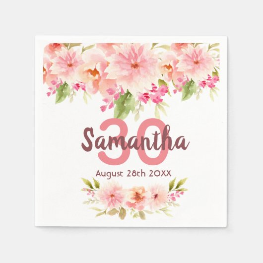 Serviette En Papier Monogramme blanc rose pâle pour l'anniversaire (Devant)