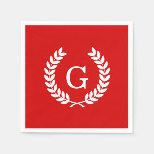 Serviette En Papier Monogramme blanc rouge d'initiale de guirlande de
