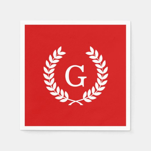 Serviette En Papier Monogramme blanc rouge d'initiale de guirlande de (Devant)