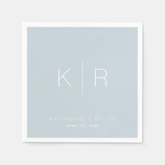 Serviette En Papier Monogramme blanc simple Mariage bleu foncé (Devant)