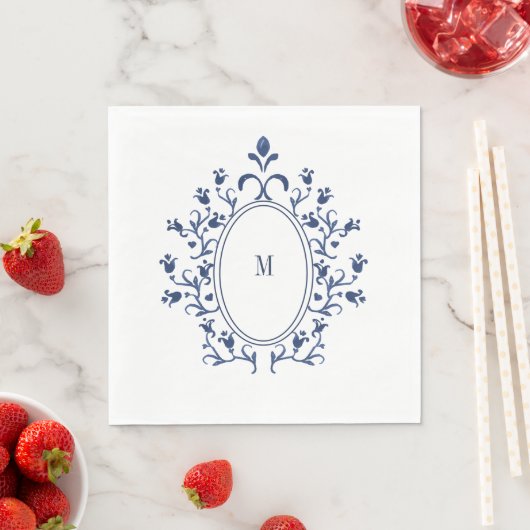 Serviette En Papier Monogramme Bleu (En situation)