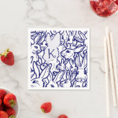 Serviette En Papier Monogramme Bleu Blanc Lapin Lapin Mignonne Unique (En situation)