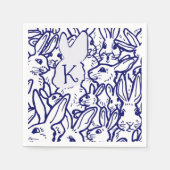 Serviette En Papier Monogramme Bleu Blanc Lapin Lapin Mignonne Unique (Devant)