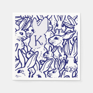 Serviette En Papier Monogramme Bleu Blanc Lapin Lapin Mignonne Unique