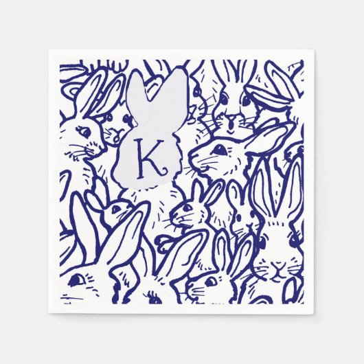 Serviette En Papier Monogramme Bleu Blanc Lapin Lapin Mignonne Unique (Devant)
