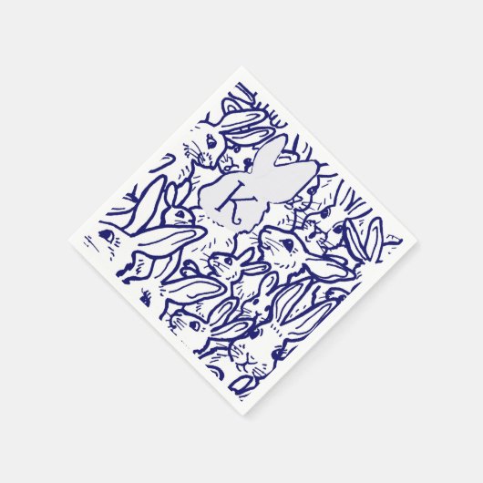 Serviette En Papier Monogramme Bleu Blanc Lapin Lapin Mignonne Unique (Coin)