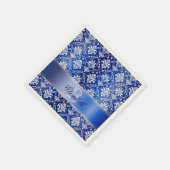 Serviette En Papier Monogramme bleu et blanc Damas (Coin)
