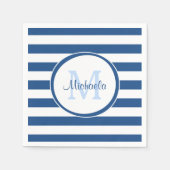 Serviette En Papier Monogramme bleu hanche et bandes horizontales (Devant)