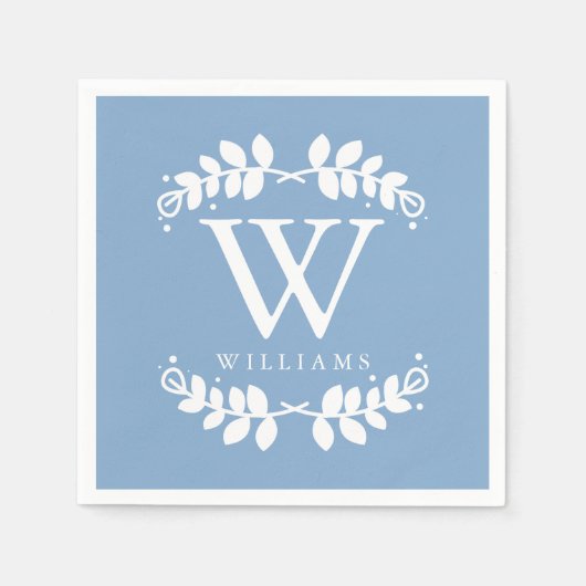 Serviette En Papier Monogramme bleu périphérique élégant (Devant)
