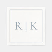 Serviette En Papier Monogramme bleu poussiéreux Initiales Mariage clas (Devant)