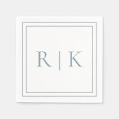 Serviette En Papier Monogramme bleu poussiéreux Initiales Mariage mini (Devant)