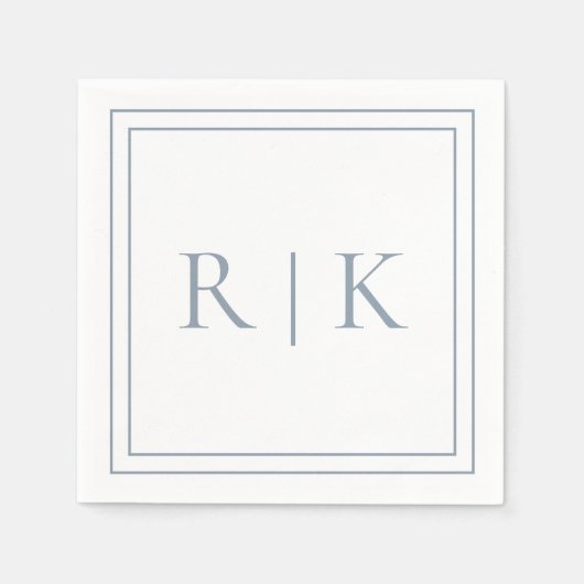 Serviette En Papier Monogramme bleu poussiéreux Initiales Mariage mini (Devant)