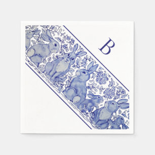 Serviette En Papier Monogramme Blue Rabbit animal Whimsical Personnali