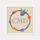 Serviette En Papier Monogramme Boho Bluebird (Devant)