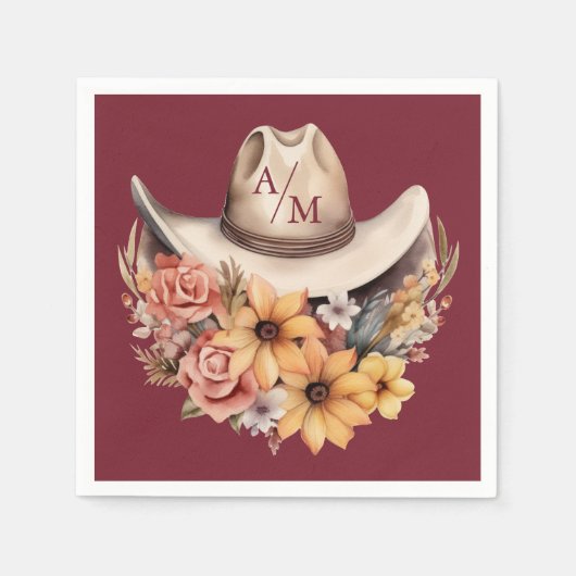 Serviette En Papier Monogramme Boho Floral Mariage occidental (Devant)