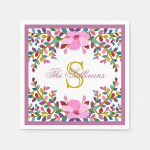 Serviette En Papier Monogramme Boho Foliage Cocktail Papier de table