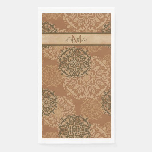 Serviette En Papier Monogramme Boho foncé rouille Mandalas (Devant)