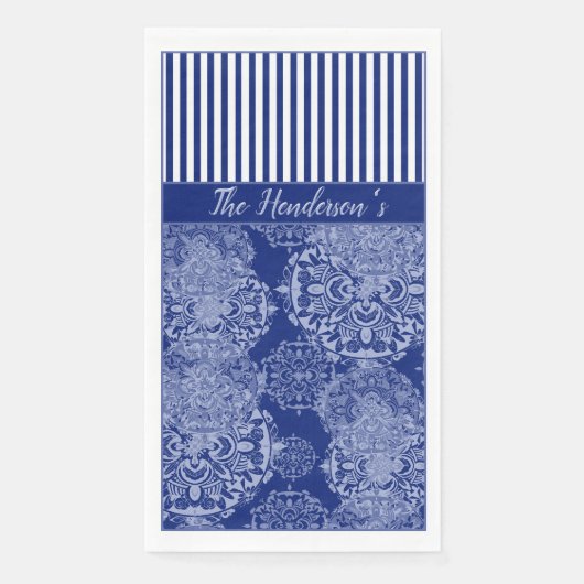 Serviette En Papier Monogramme Boho Moody Blues Mandalas and Stripes (Devant)