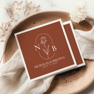 Serviette En Papier Monogramme Boho Terracotta Burnt Orange Mariage
