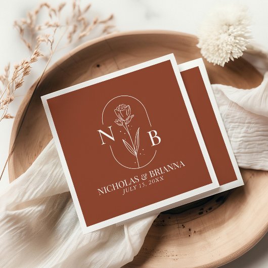 Serviette En Papier Monogramme Boho Terracotta Burnt Orange Mariage