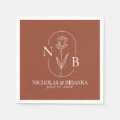 Serviette En Papier Monogramme Boho Terracotta Burnt Orange Mariage (Devant)