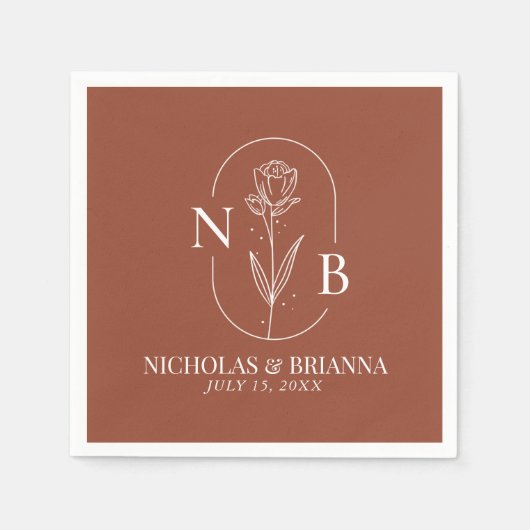Serviette En Papier Monogramme Boho Terracotta Burnt Orange Mariage (Devant)