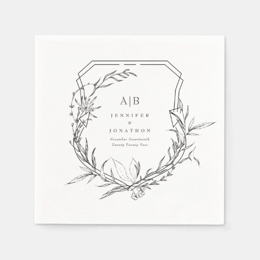 Serviette En Papier monogramme botanique classique noms crest mariage (Devant)