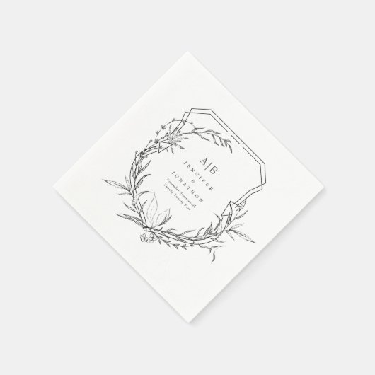 Serviette En Papier monogramme botanique classique noms crest mariage (Coin)
