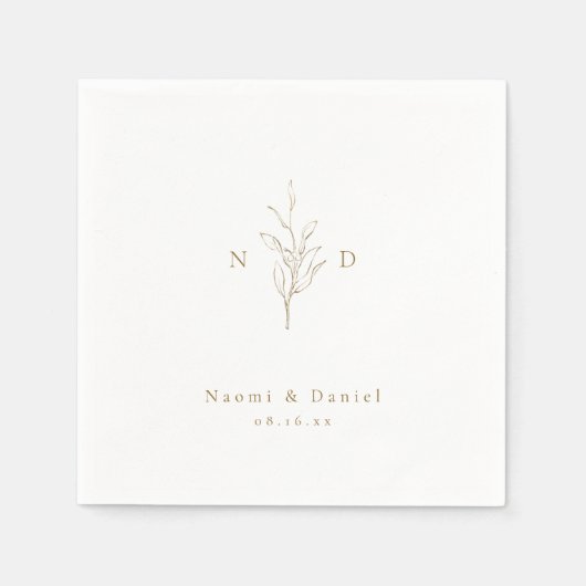 Serviette En Papier Monogramme botanique simple or mariage rustique (Devant)