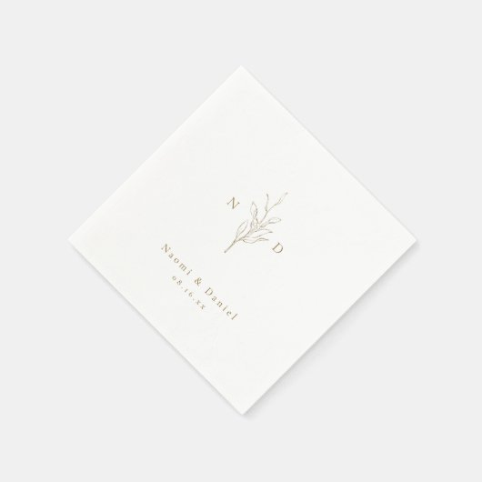 Serviette En Papier Monogramme botanique simple or mariage rustique (Coin)
