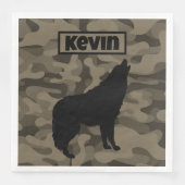 Serviette En Papier Monogramme Brown Camo Black Wolf Silhouette | (Devant)