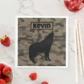 Serviette En Papier Monogramme Brown Camo Black Wolf Silhouette | (En situation)