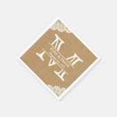 Serviette En Papier Monogramme Burlap & dentelle Mariage rustique (Coin)