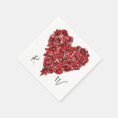Serviette En Papier Monogramme cardiaque des Roses rouges (Coin)