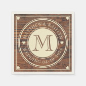 Serviette En Papier Monogramme cardiaque Mariage rustique en noix fonc (Devant)