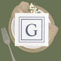 Monogramme carré bordure bleu marine et blanc