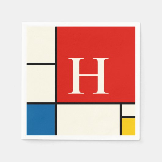Serviette En Papier Monogramme Carré De Stijl Inspiré (Devant)
