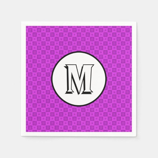 Serviette En Papier Monogramme cercles et carrés sur un motif violet (Devant)