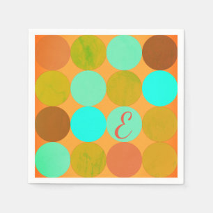 Serviette En Papier Monogramme Cercles Turquoise Bleu Vert & Orange