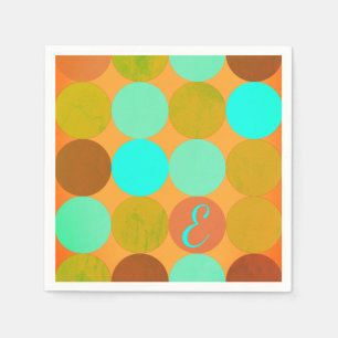 Serviette En Papier Monogramme Cercles Turquoise Bleu Vert & Orange