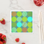 Serviette En Papier Monogramme Cercles Vert Citron Turquoise & Rouille (En situation)